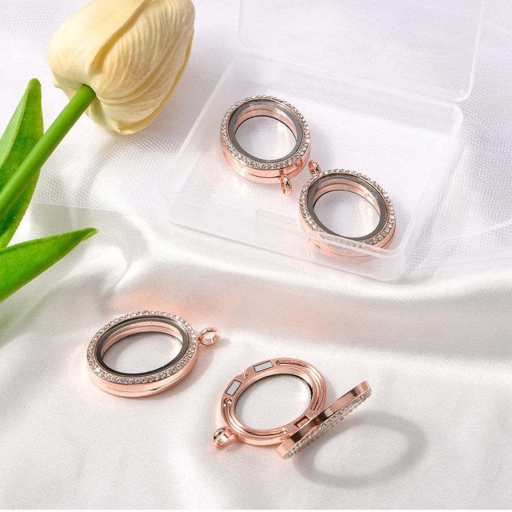 NEW Set of 4 Rose Gold Oval Rhinestone Bouquet Charms